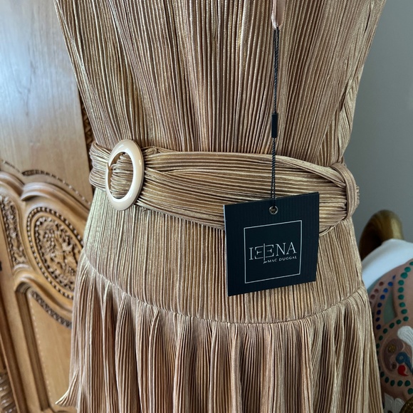 NWT Mac Duggal [6] 27062 Tea-Length Maxi Gold Ruffle Tiered Dress Metallic - Picture 10 of 11